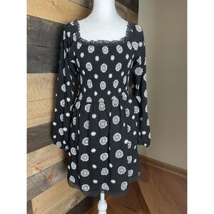 Wild Moss Black Square Neck Smocked Milkmaid Coquette Peasant Mini Dress Medium